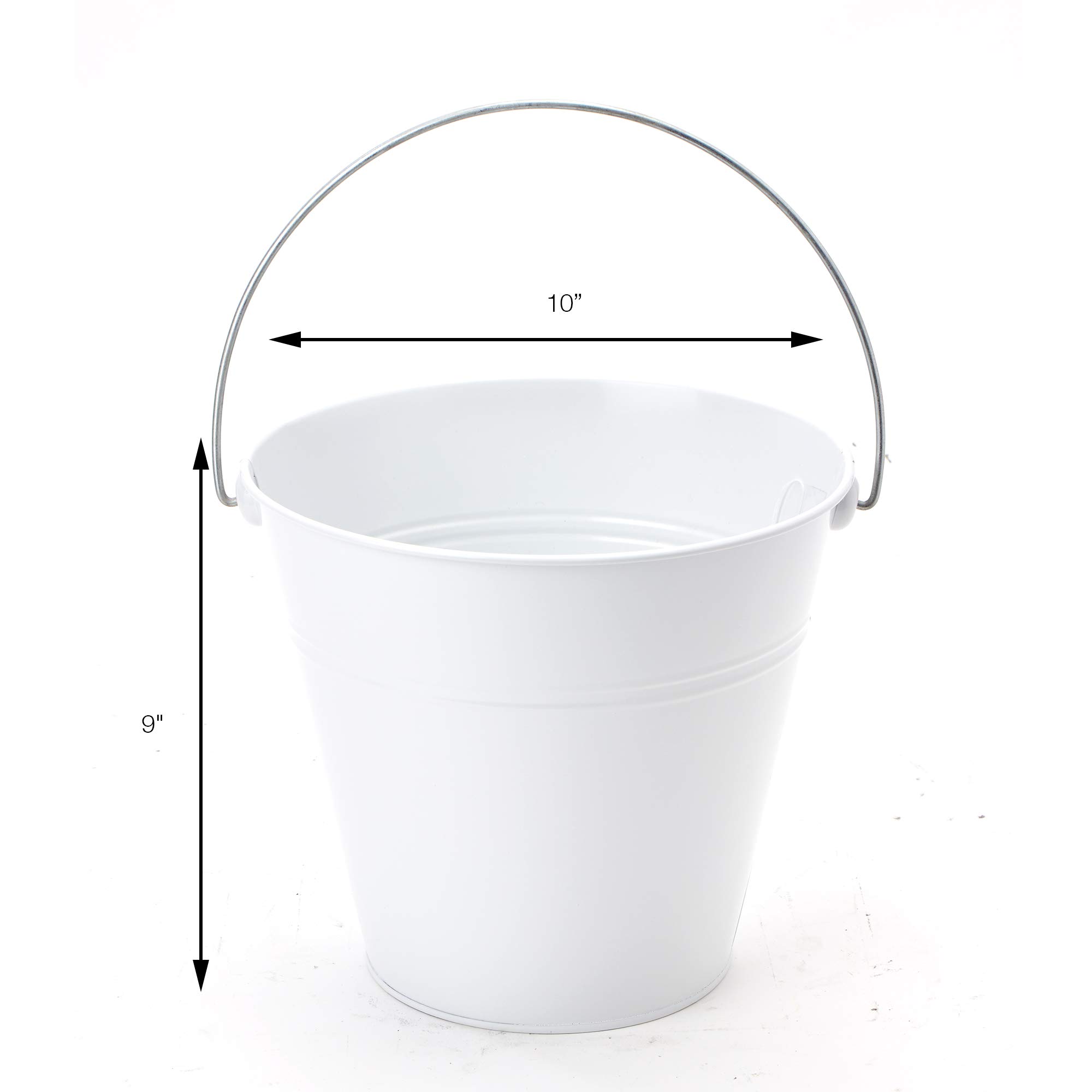 Simply Elegant Extra Large Metal Bucket with Handles (10"x10"x9") Multi-Purpose Buckets for Party Favor, Wedding Centerpiece, Garden Planters Goody Baskets, Christmas Decorations (White)