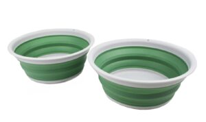 sammart 7.5l (1.98 gallon) collapsible tub - foldable dish tub - portable washing basin - space saving plastic washtub (light grey/dark sea green (set of 2))