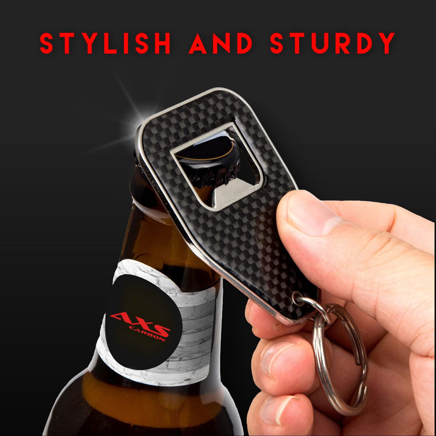 AXS Carbon Fiber Bottle Opener keychain - Pack of 2 - Ultralight and Canonical Size Keychain for the Outdoor Parties - Travel Accessories for Men and Women