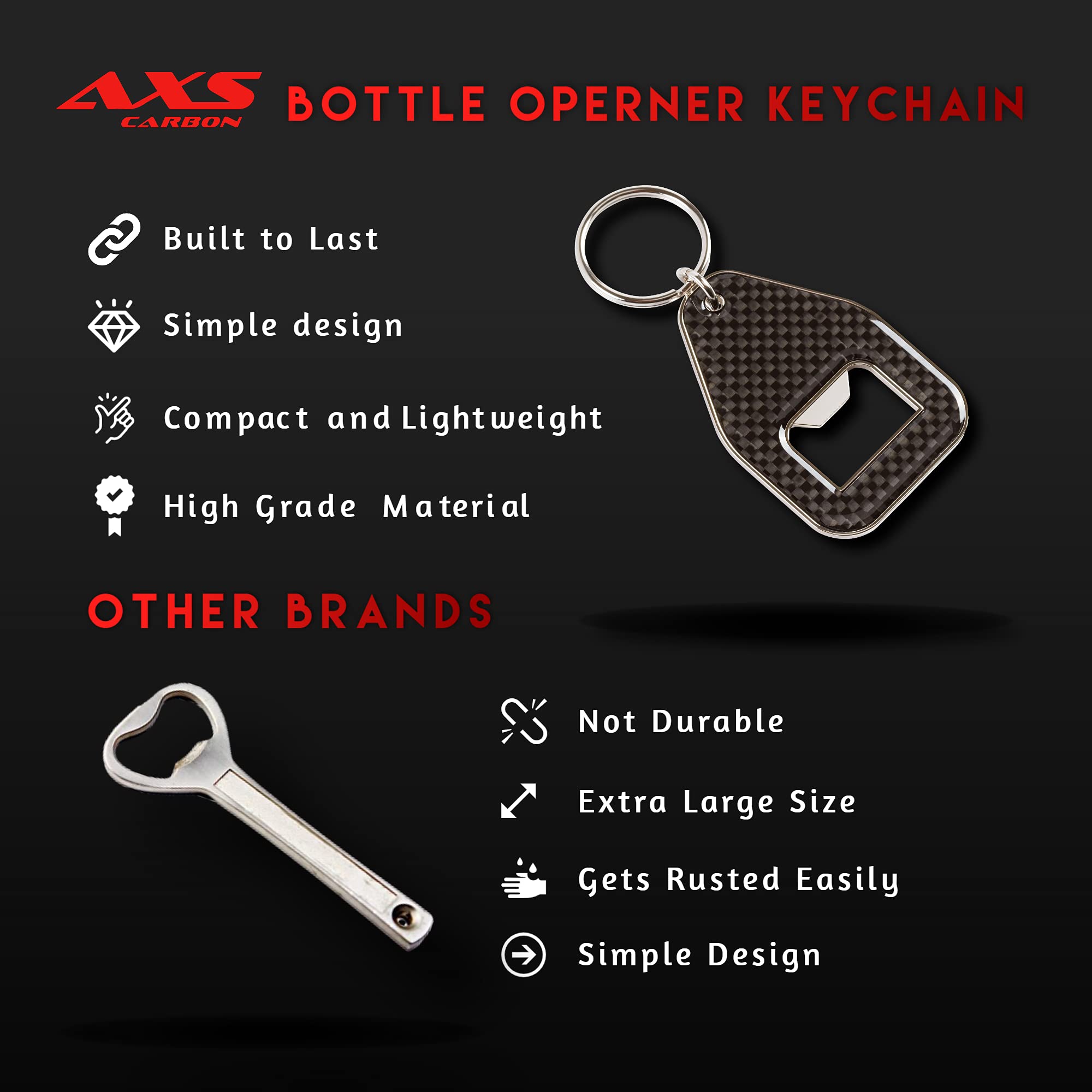 AXS Carbon Fiber Bottle Opener keychain - Pack of 2 - Ultralight and Canonical Size Keychain for the Outdoor Parties - Travel Accessories for Men and Women