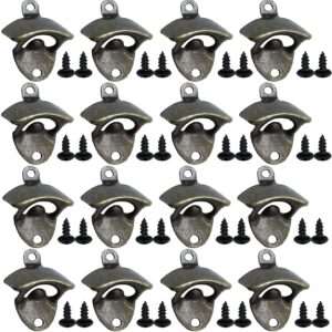 yoohua 16pcs wall mounted bottle opener vintage beer opener with mounting screws set for beer cap coke bottle wine soda open and kitchen cafe bars(green bronze)