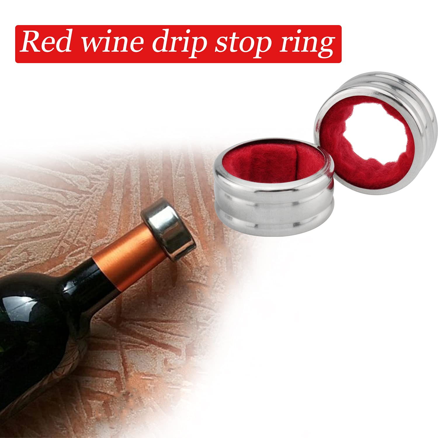 MTQY Wine Bottle Collar 4PCS Stainless Steel Red Wine Drip Stop Rings Velvet Lined Anti-overflow Wine Drip Catcher