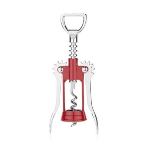 true soar winged corkscrew wine opener - self centering worm, stainless steel, manual wine bottle opener, red