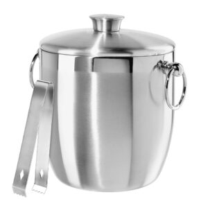 oggi double wall stainless steel ice bucket - insulated ice bucket with elegant steel lid, classic handles & stainless steel ice tongs - great for home bar, chilling beer, champagne and wine - 3 qt