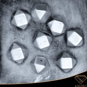 Barluxia Stainless Steel Ice Cube Gift Set of 8 Polygon Reusable Metal Ice Cubes, Ice Tongs & Storage Tray - Whiskey Rocks/Chilling Stones for Whiskey, Wine, Cocktails or Any Drinks