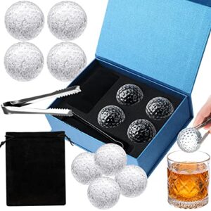 golf ball whiskey chillers gift set for father's day includes 4 pcs glass golf ball whiskey rocks and stainless steel tongs storage pouch gift box with cotton lining for husband dad boyfriend