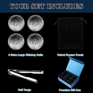 Golf Ball Whiskey Chillers Gift Set for Father's Day Includes 4 Pcs Glass Golf Ball Whiskey rocks and Stainless Steel Tongs Storage Pouch Gift Box with Cotton Lining for Husband Dad Boyfriend