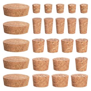 exceart 25pcs tapered cork plugs, natural soft wood corks, wooden wine bottle cork stoppers tapered cork bottle plugs wine stoppers replacement corks for wine making craft
