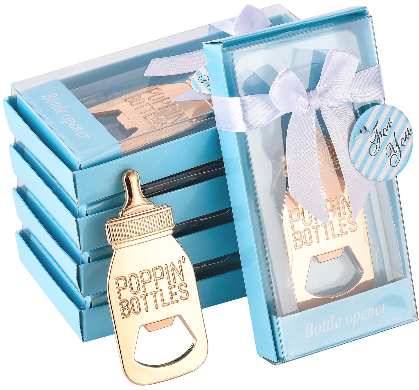 24 pcs Baby Shower Return Gifts for Guest Supplies Poppin Baby Bottle Shaped Bottle Opener Wedding Favor with Exquisite Packaging Party Souvenirs Gift Decorations by WeddParty (Blue 24pcs)