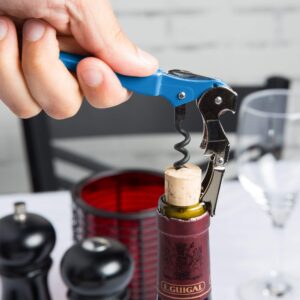 Pulltap's Double-Hinged Waiters Corkscrew, Wine Opener and Foil Cutter, Beer Bottle Opener, Bright Blue