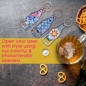 Beer Bottle Opener Keychain , Set of 3 Decorative Colorful Bottle Shape Beer Cap Openers , Beer Gifts For Men