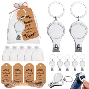 50 pieces silver nail clipper keychain opener send tag card white drawstring eugen yarn bag for baby shower and wedding gifts, party gifts, souvenirs or decorations