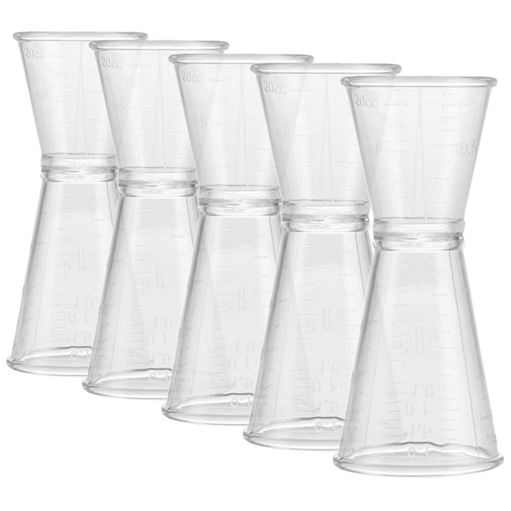 ULTECHNOVO Jigger for Bartending, 5pcs Double Jigger Clear Plastic Jigger Shot Japanese Shot Glass Mixed Drink Measurer Cocktail Double Head Measuring Cup Kitchen Bartender Tools for Home Bar