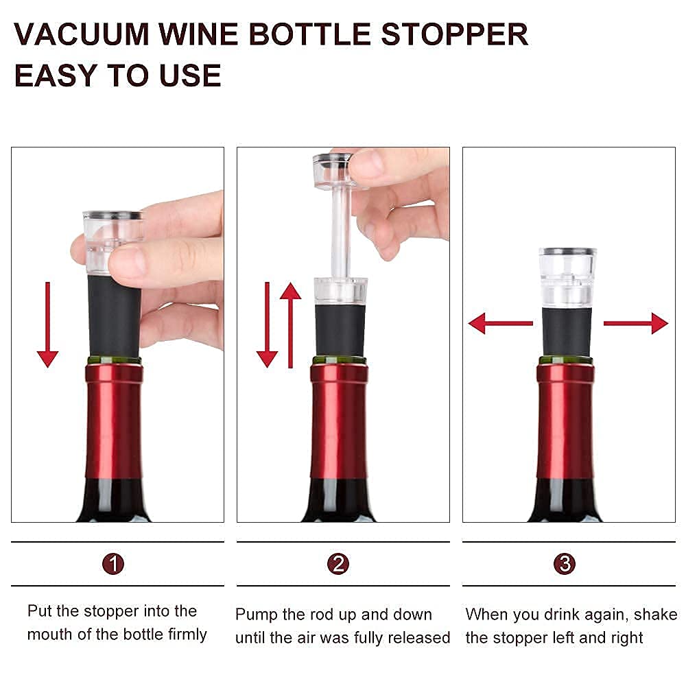 Wine Stoppers, 6 Pack Vacuum Wine Stopper, Reusable Wine Bottle Stoppers with Built-in Vacuum Pump Leakproof Wine Bottle Sealer Silicone Caps, Air Remover Corks Wine Saver for wedding Birthday Party