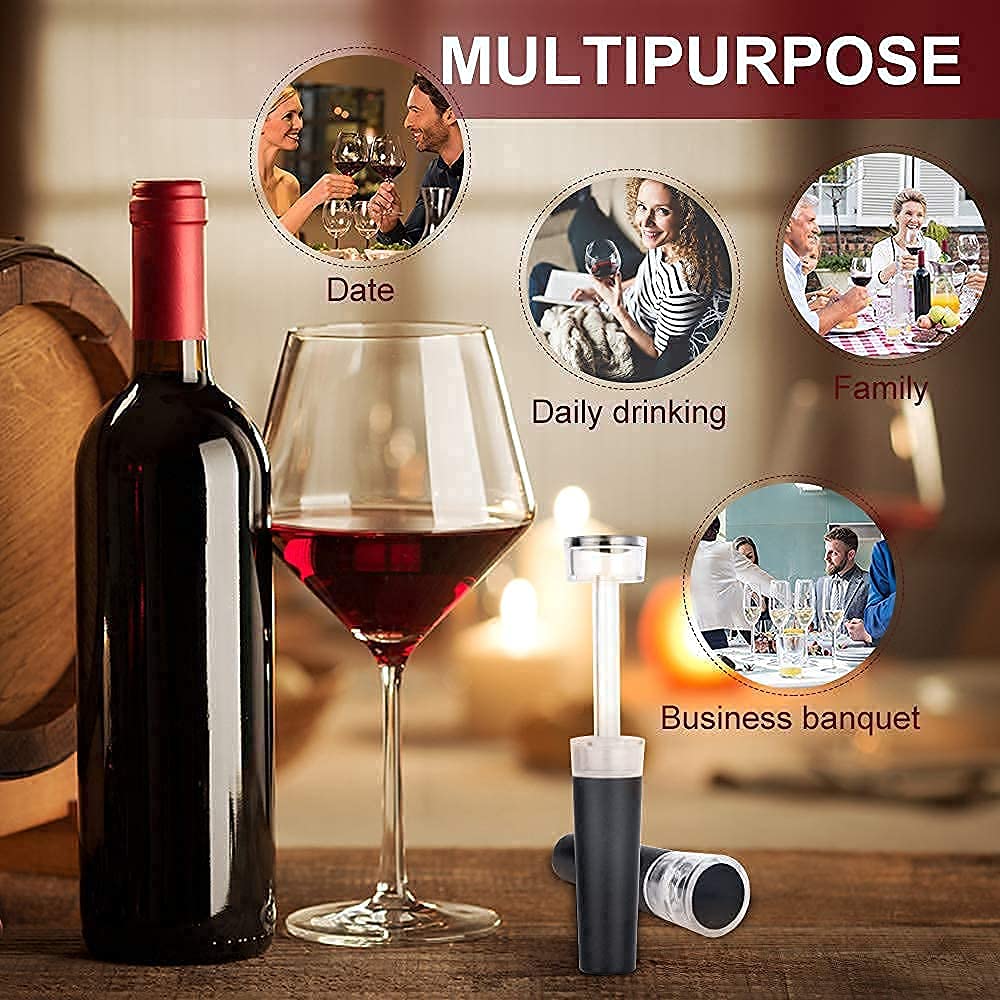 Wine Stoppers, 6 Pack Vacuum Wine Stopper, Reusable Wine Bottle Stoppers with Built-in Vacuum Pump Leakproof Wine Bottle Sealer Silicone Caps, Air Remover Corks Wine Saver for wedding Birthday Party