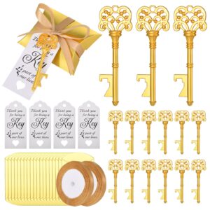 ykligtn 100pcs skeleton key bottle openers wedding party favor or bridal shower souvenir gift decorations with candy box,thank you tags and ribbon bulk