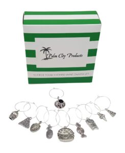 palm city products food lovers themed wine charms - 10 piece wine charm set - great gift for foodies