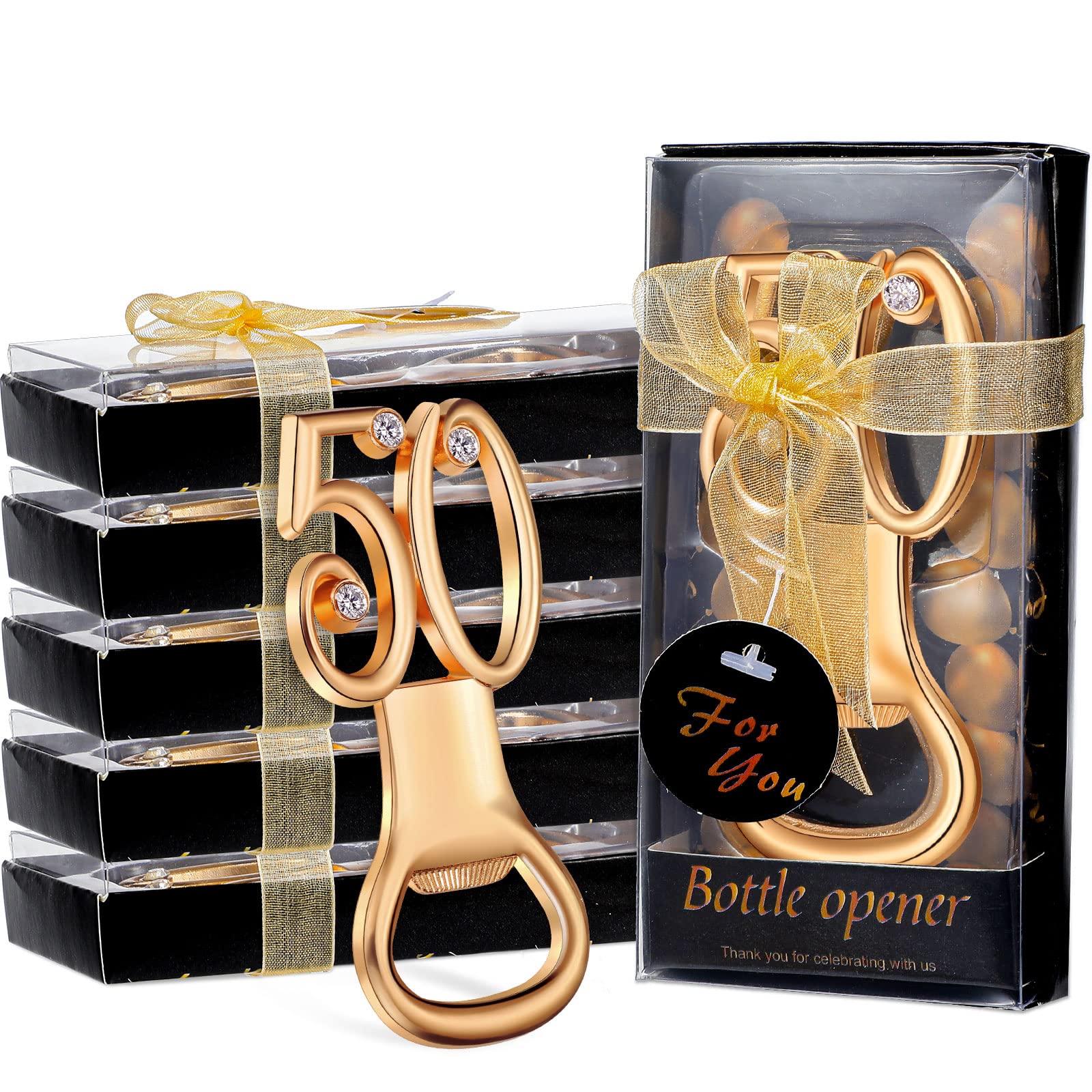 36 Pieces 50th Bottle Openers Golden Birthday Bottle Opener with Present Box Packing for 50th Birthday Party Favors 50th Wedding Anniversary Party Souvenirs Decorations Bottle Opener (Black Package)