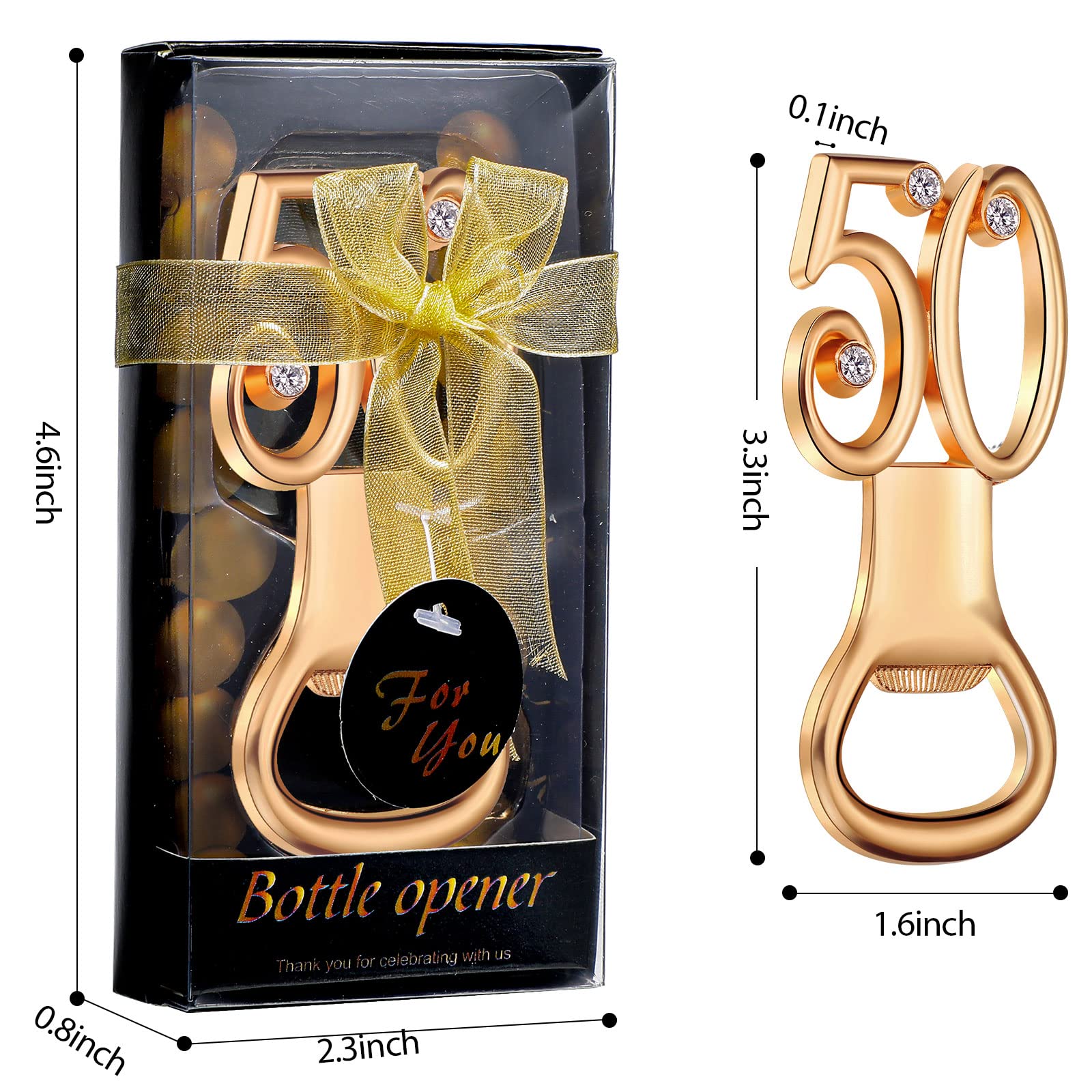 36 Pieces 50th Bottle Openers Golden Birthday Bottle Opener with Present Box Packing for 50th Birthday Party Favors 50th Wedding Anniversary Party Souvenirs Decorations Bottle Opener (Black Package)