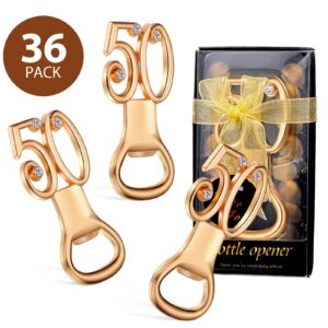 36 Pieces 50th Bottle Openers Golden Birthday Bottle Opener with Present Box Packing for 50th Birthday Party Favors 50th Wedding Anniversary Party Souvenirs Decorations Bottle Opener (Black Package)
