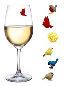 simply charmed bird wine glass charms - magnetic drink markers to identify all your glassware - set of 6 cocktail charms