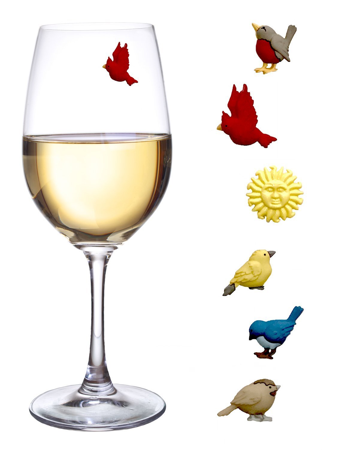 Simply Charmed Bird Wine Glass Charms - Magnetic Drink Markers to Identify All Your Glassware - Set of 6 Cocktail Charms