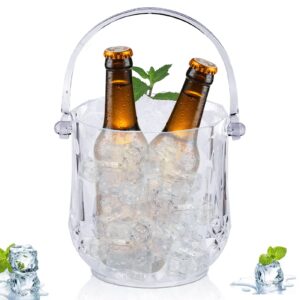 crystal ice bucket, small clear acrylic ice cube container champagne beer wine chiller with handle for freezer cocktail bar party, 4.7 x 4.7 x 4.9 in