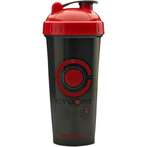 performa justice league & dc comic - leak free protein shaker bottle with actionrod mixing technology for all your protein needs! shatter resistant & dishwasher safe (cyborg)(28oz)