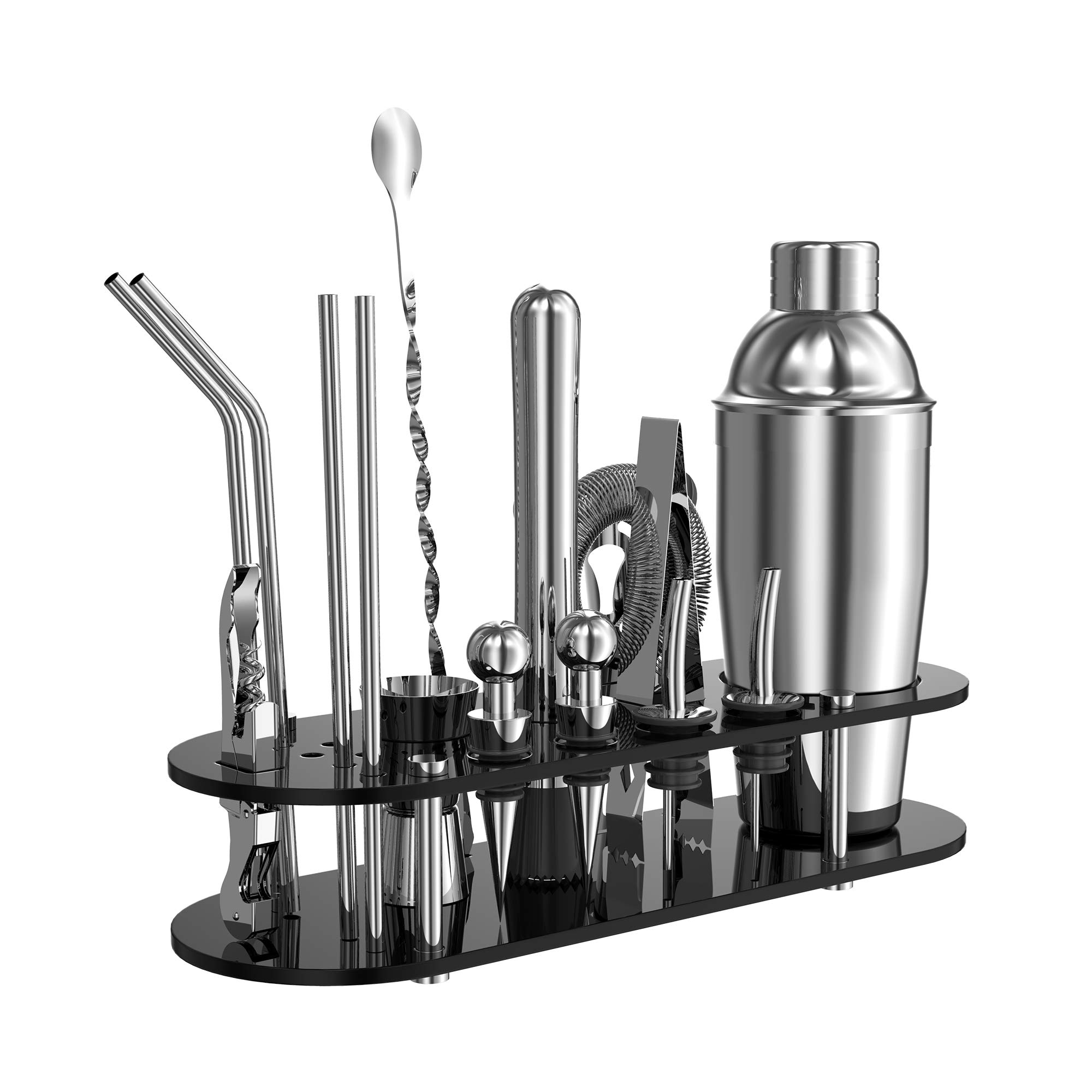 Hellpnoom Cocktail Shaker Set with Rotating Stand Bartender Kit 19 Piece Bartender Kit Includes Martini Cocktail Shaker and All Bar Accessories Perfect for The Home and Bar