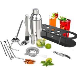 Hellpnoom Cocktail Shaker Set with Rotating Stand Bartender Kit 19 Piece Bartender Kit Includes Martini Cocktail Shaker and All Bar Accessories Perfect for The Home and Bar