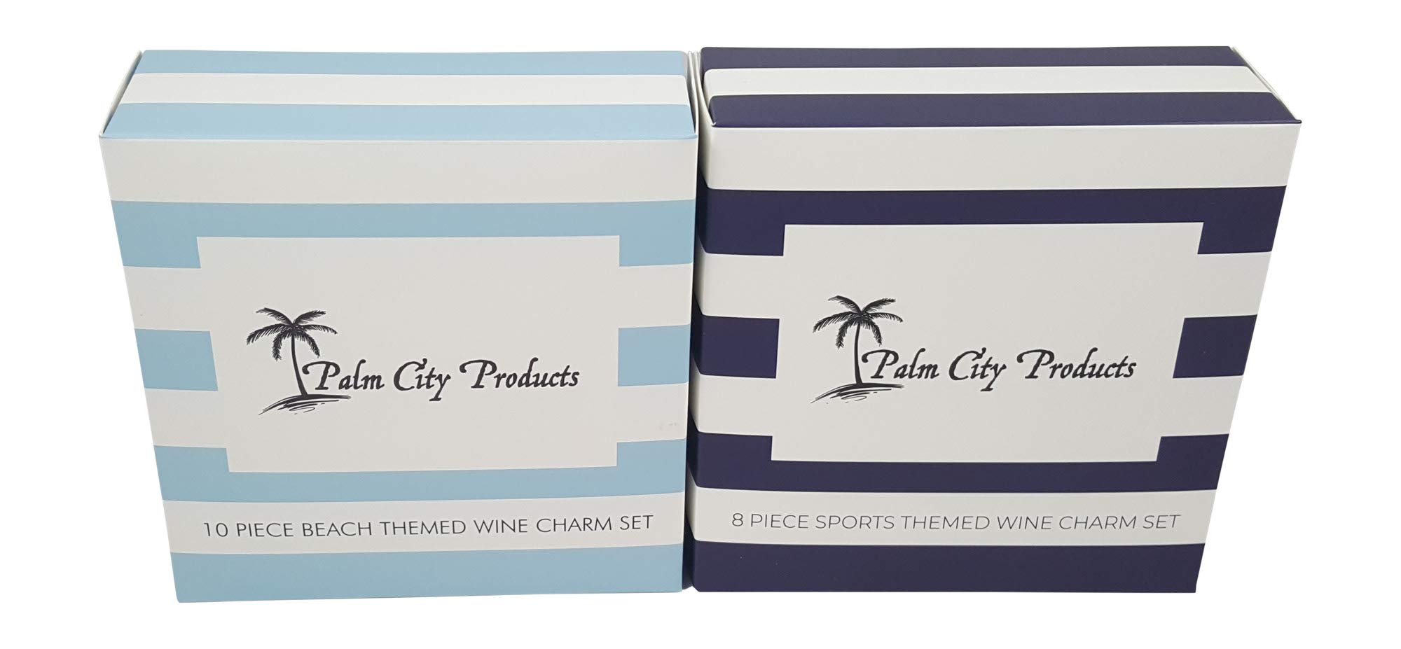 Palm City Products Sun and Sport Themed Wine Charm Set - Bundle of Beach and Sports Themes, 18 Pieces Total