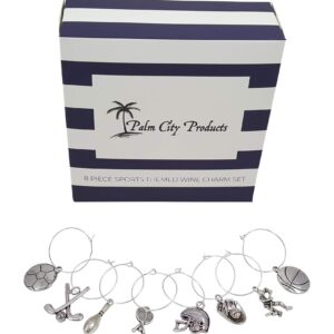 Palm City Products Sun and Sport Themed Wine Charm Set - Bundle of Beach and Sports Themes, 18 Pieces Total