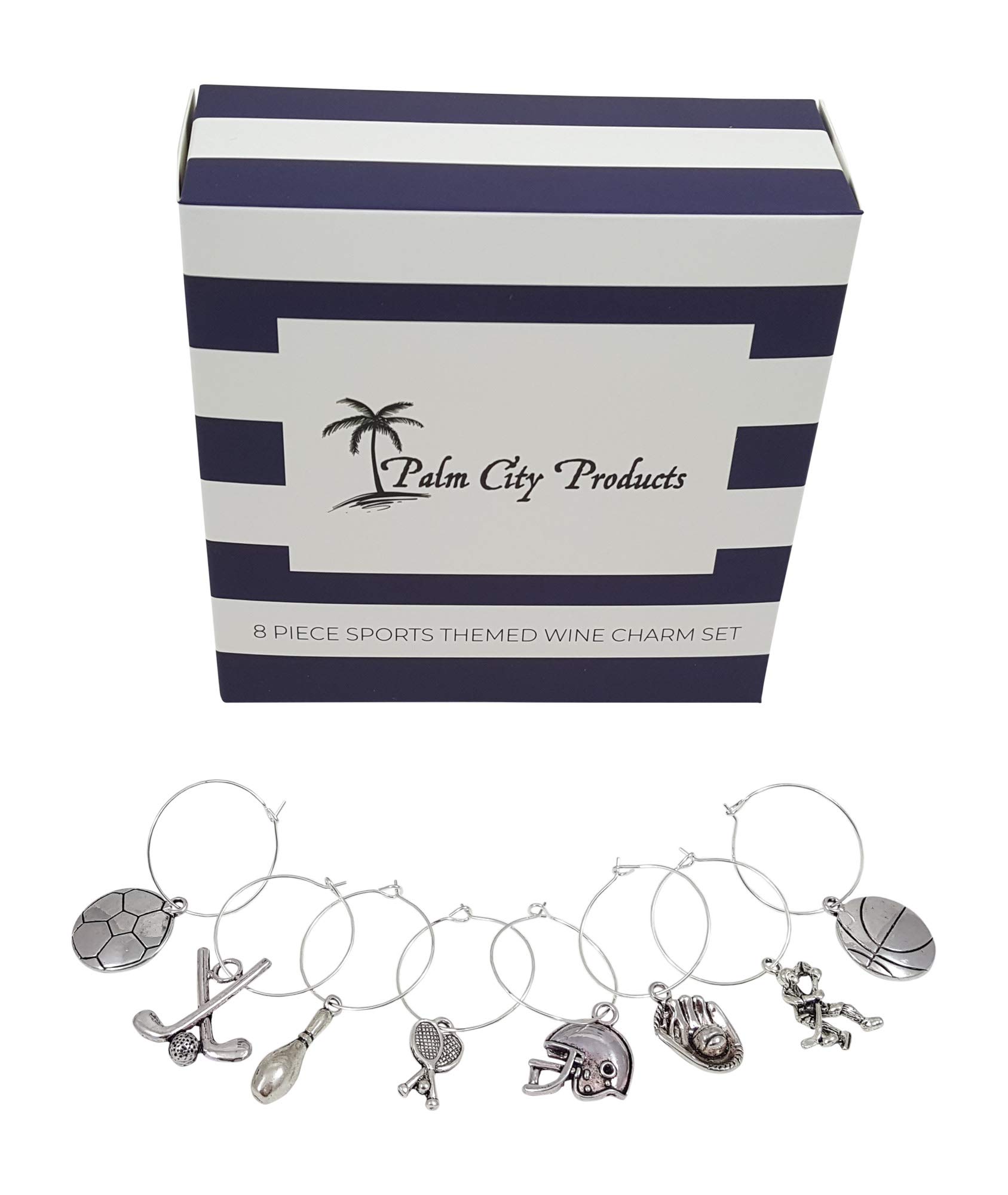 Palm City Products Sun and Sport Themed Wine Charm Set - Bundle of Beach and Sports Themes, 18 Pieces Total