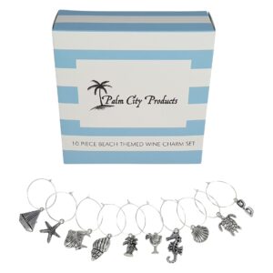 Palm City Products Sun and Sport Themed Wine Charm Set - Bundle of Beach and Sports Themes, 18 Pieces Total