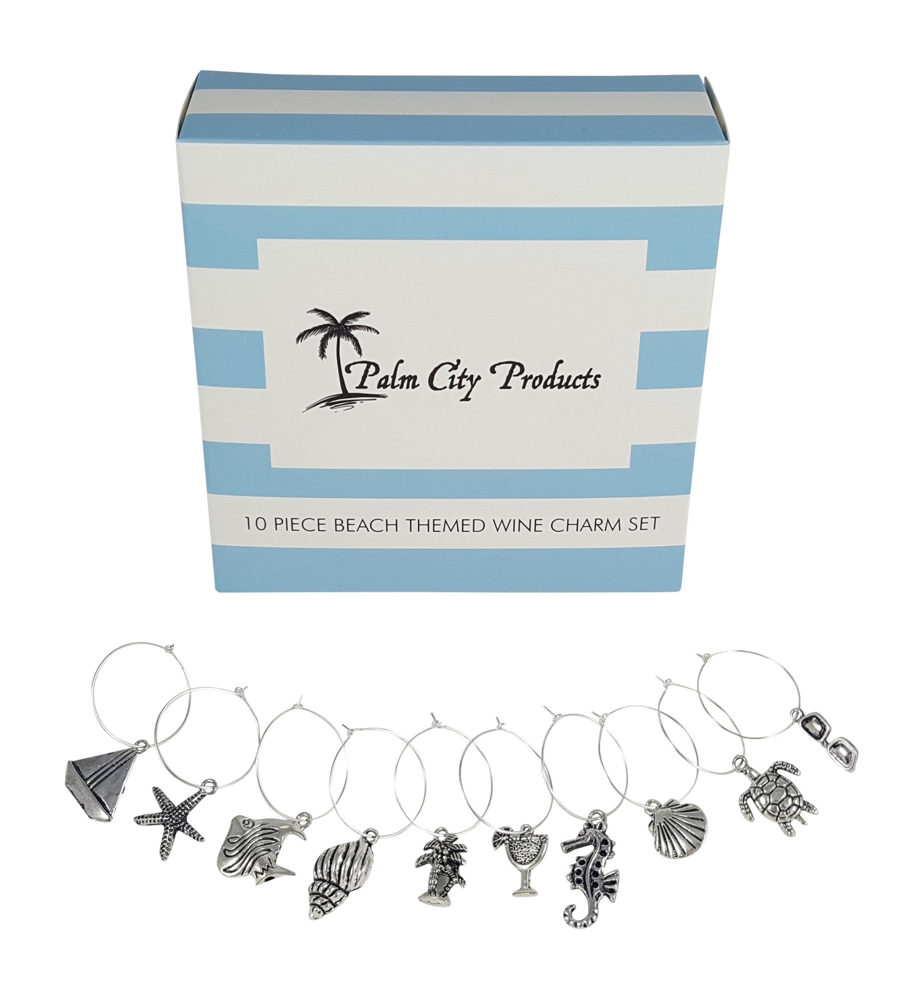 Palm City Products Sun and Sport Themed Wine Charm Set - Bundle of Beach and Sports Themes, 18 Pieces Total