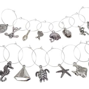 Palm City Products Sun and Sport Themed Wine Charm Set - Bundle of Beach and Sports Themes, 18 Pieces Total