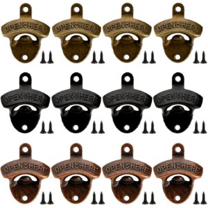 zoofox 12 pieces wall mounted bottle opener, vintage beer bottle opener with screws, sturdy antique metal bottle opener for bar, ktv, home and outdoor