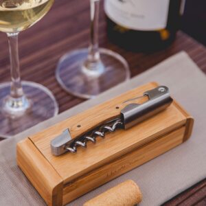 LEGACY - a Picnic Time brand Elan Deluxe Corkscrew In Bamboo Box, Stainless Steel Waiter-Style Corkscrew Opener Kit, Wooden Gift Box, (Bamboo)