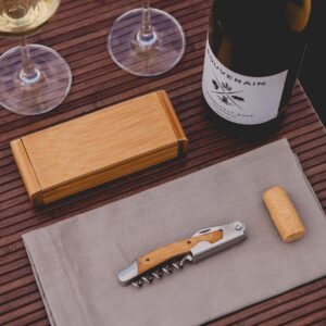 LEGACY - a Picnic Time brand Elan Deluxe Corkscrew In Bamboo Box, Stainless Steel Waiter-Style Corkscrew Opener Kit, Wooden Gift Box, (Bamboo)