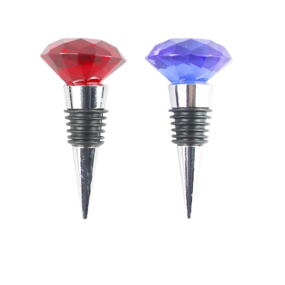 Wine Stopers Beverage Bottle Stoppers Red Blue Diamond Wine Corks Wine Decorative Stoppers Crystal Wine Corks for Home kitchen Bar Independence Day Decorations Birthday Party Gift Art Supplies 2 Pack