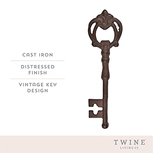 Twine Key Bottle Opener, Cast Iron Vintage Bottle Opener, Remove Bottlecaps, Vintage Design, 5.5 Inches, Distressed Finish, Set of 1