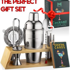 Modern Mixology Bartender Kit with Bamboo Stand - Cocktail Shaker Set and Bar Accessories for Home Bar, Drink Mixing, and Mixology Kit