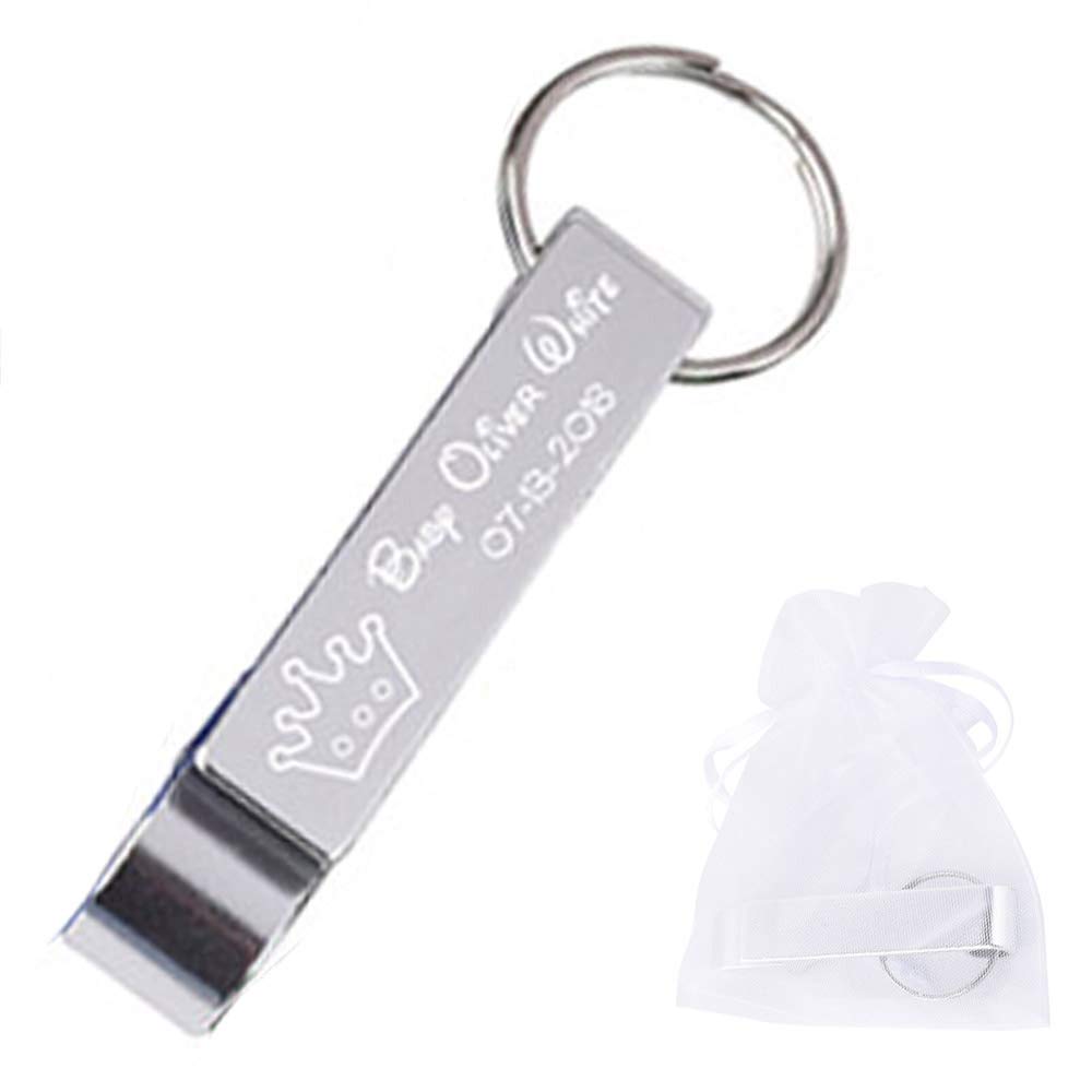 50pcs Personalized Customized Bottle Openers Keychains Wedding Favors Party For guests + White Organza bags