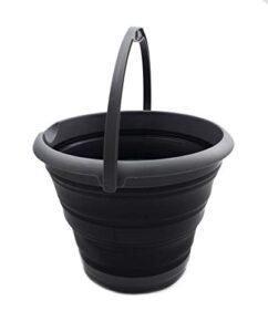 sammart 10l (2.64gallon) collapsible fishing bucket - foldable round tub - portable plastic water pail - space saving outdoor waterpot - trunk organizer (1, grey/black)