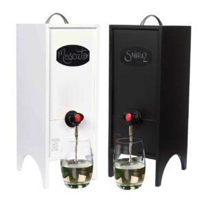 wine nook box wine dispenser beverage dispenser wine storage holder for kitchen bar countertop and wine party holiday gift set, black and white, 3 liters, chalk included