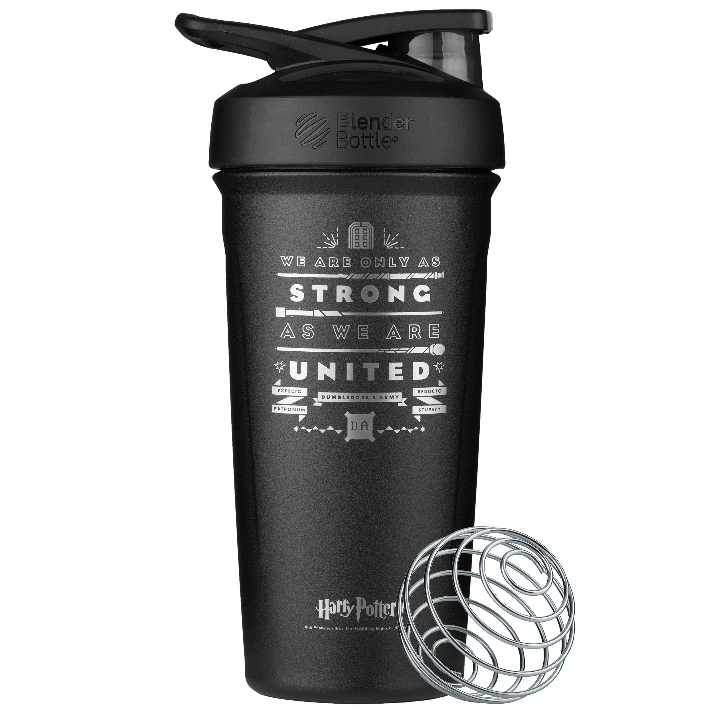 BlenderBottle Harry Potter Strada Shaker Cup Insulated Stainless Steel Water Bottle with Wire Whisk, 24-Ounce, Dumbledore's Army