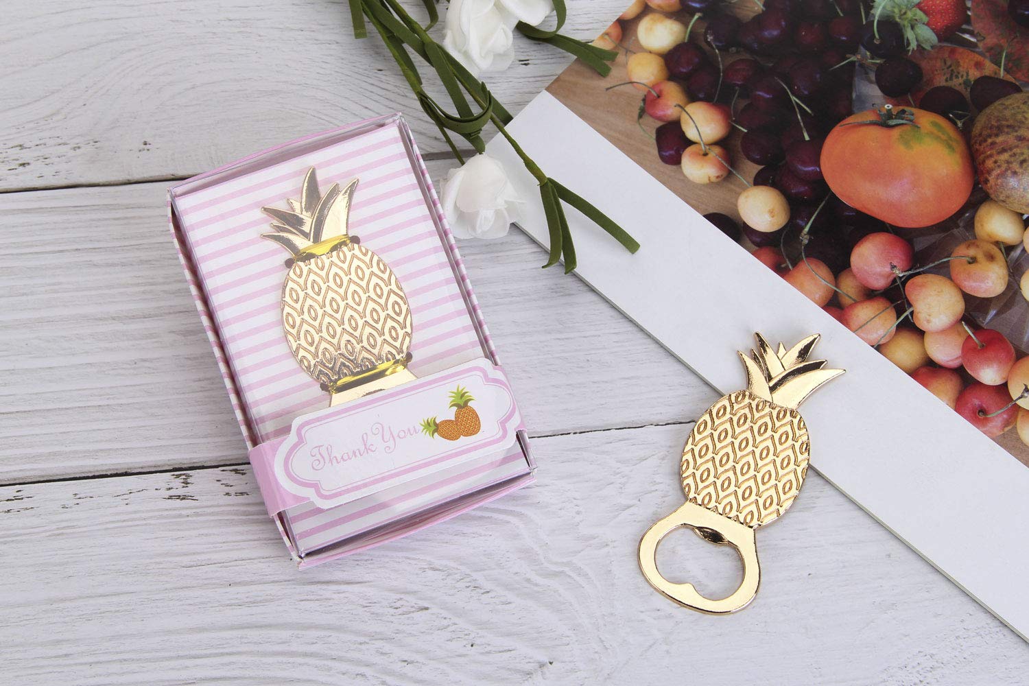 30 PCS Bottle Openers Wedding Favors Decorations, Gold Pineapple, Gift Box Party Supplies