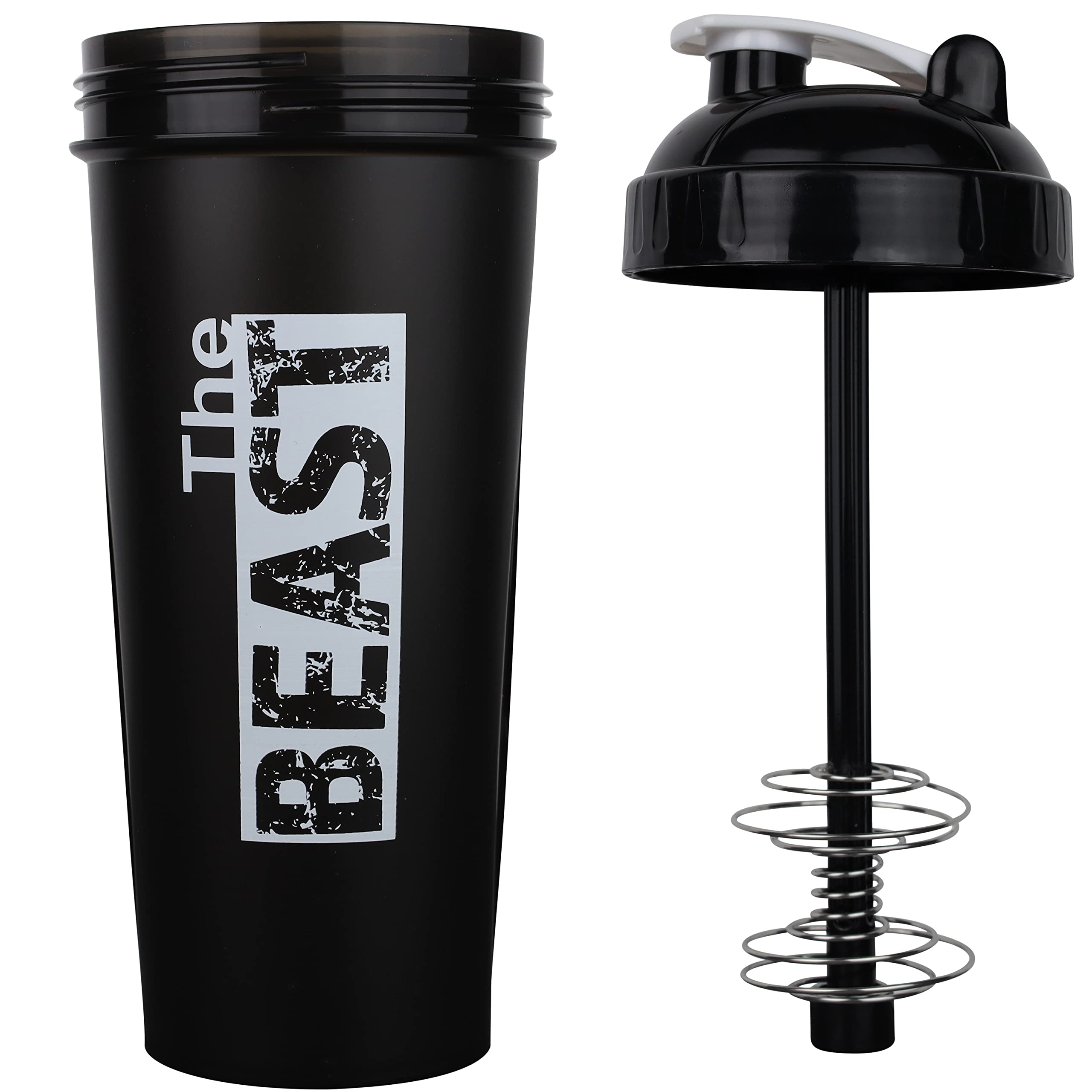 Dad Bod Nutrition THE BEAST Protein Shaker Water Bottle Black 28 Ounce Cup With Whisk Action Rod