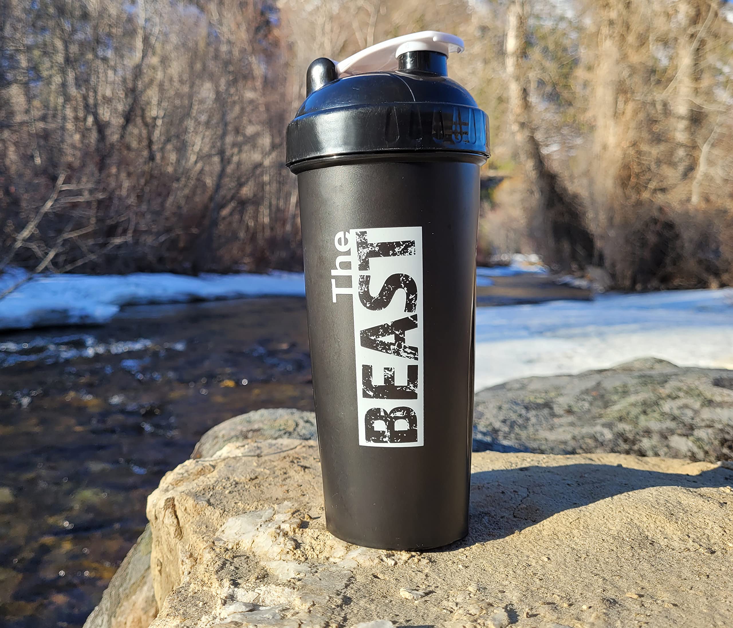 Dad Bod Nutrition THE BEAST Protein Shaker Water Bottle Black 28 Ounce Cup With Whisk Action Rod