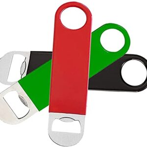 JCD 3 Pack Heavy Duty Stainless Steel Flat Bottle Opener, Solid and Durable Beer Openers, Red, Black, Green, 7 inches